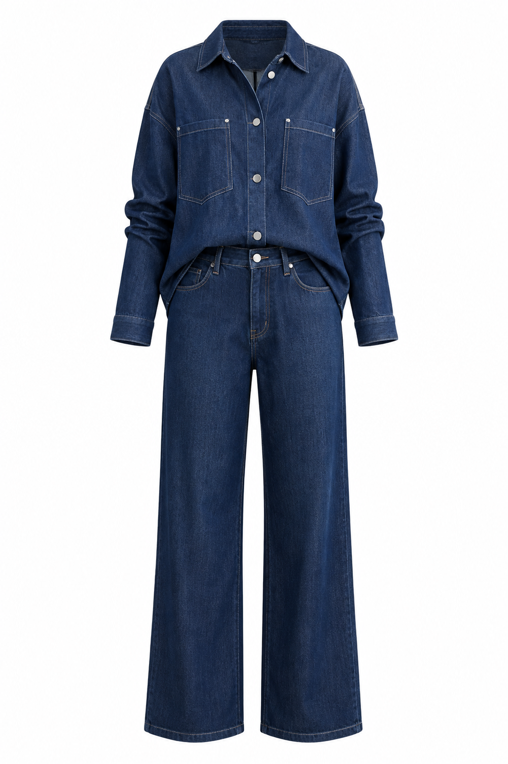 Women Clothing Personality Street Casual Slim Fit Shacket Denim Two Piece Sets