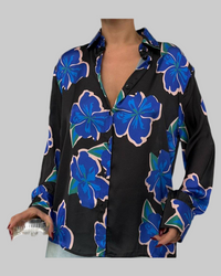 Women's Shirt with Blue Flowers - Stylish Floral Design - Modestly Vogue 