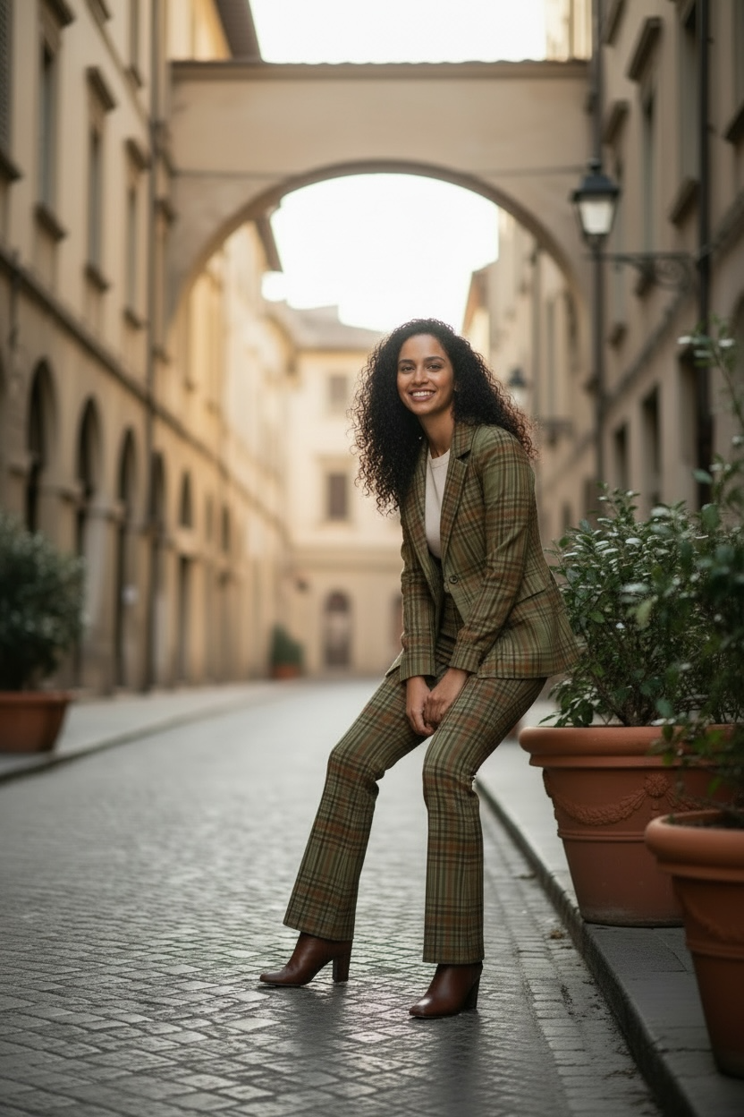 Green Plaid Pant Set – Stylish Women’s Suit Outfit - Modestly Vogue 