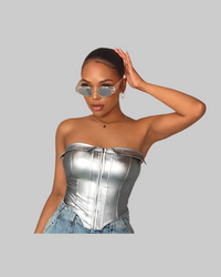 Women Clothing Polo Collar Tube Top Faux Leather Boning Corset - Modestly Vogue 