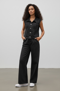 Button Up Vest and Jeans Denim Set - Modestly Vogue 