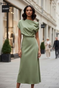 Women’s Satin Summer  Dress – Trendy Slim Fit - Modestly Vogue 
