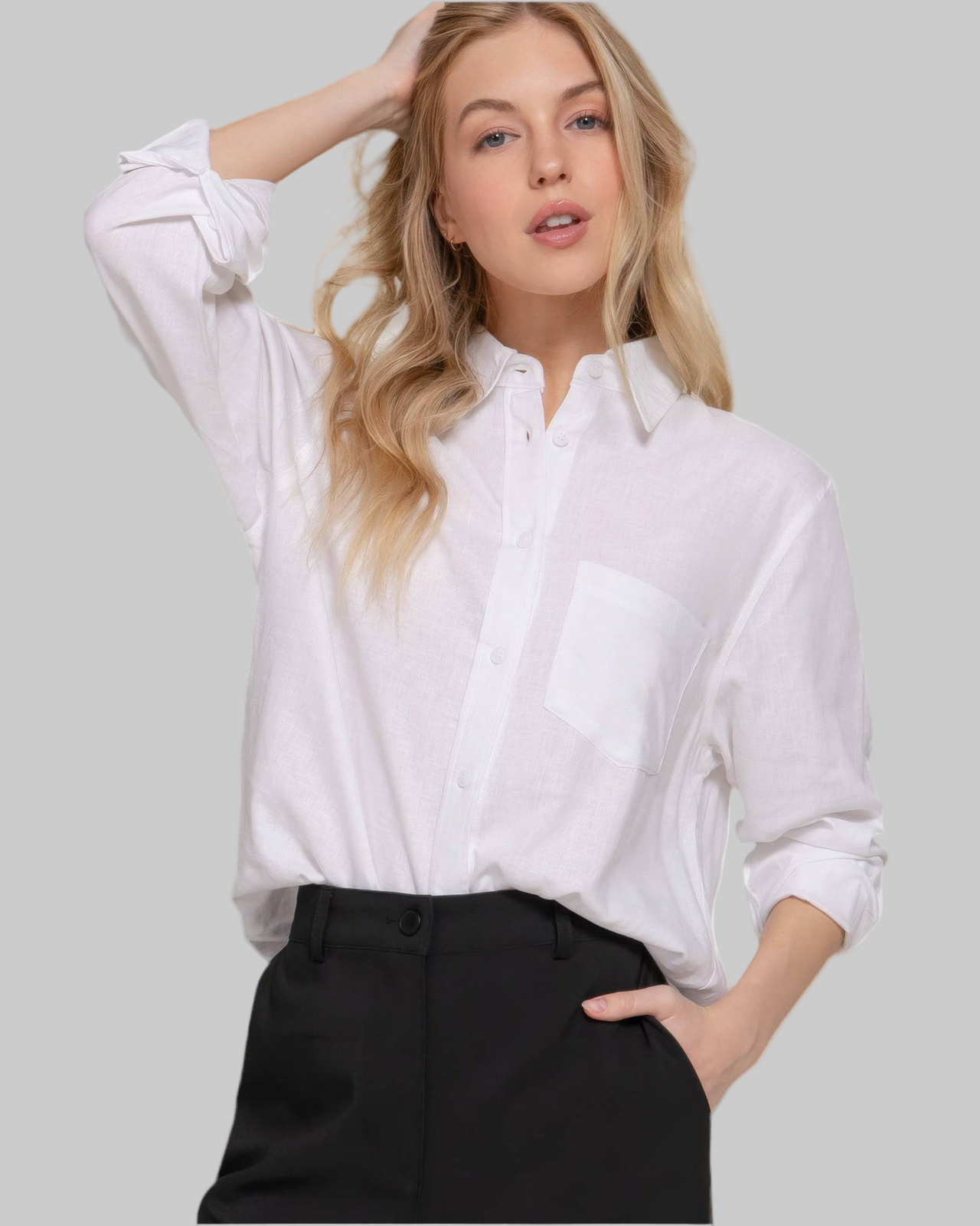 Long Sleeve Linen Blend Shirt - Comfortable & Stylish Women's Top - Modestly Vogue 