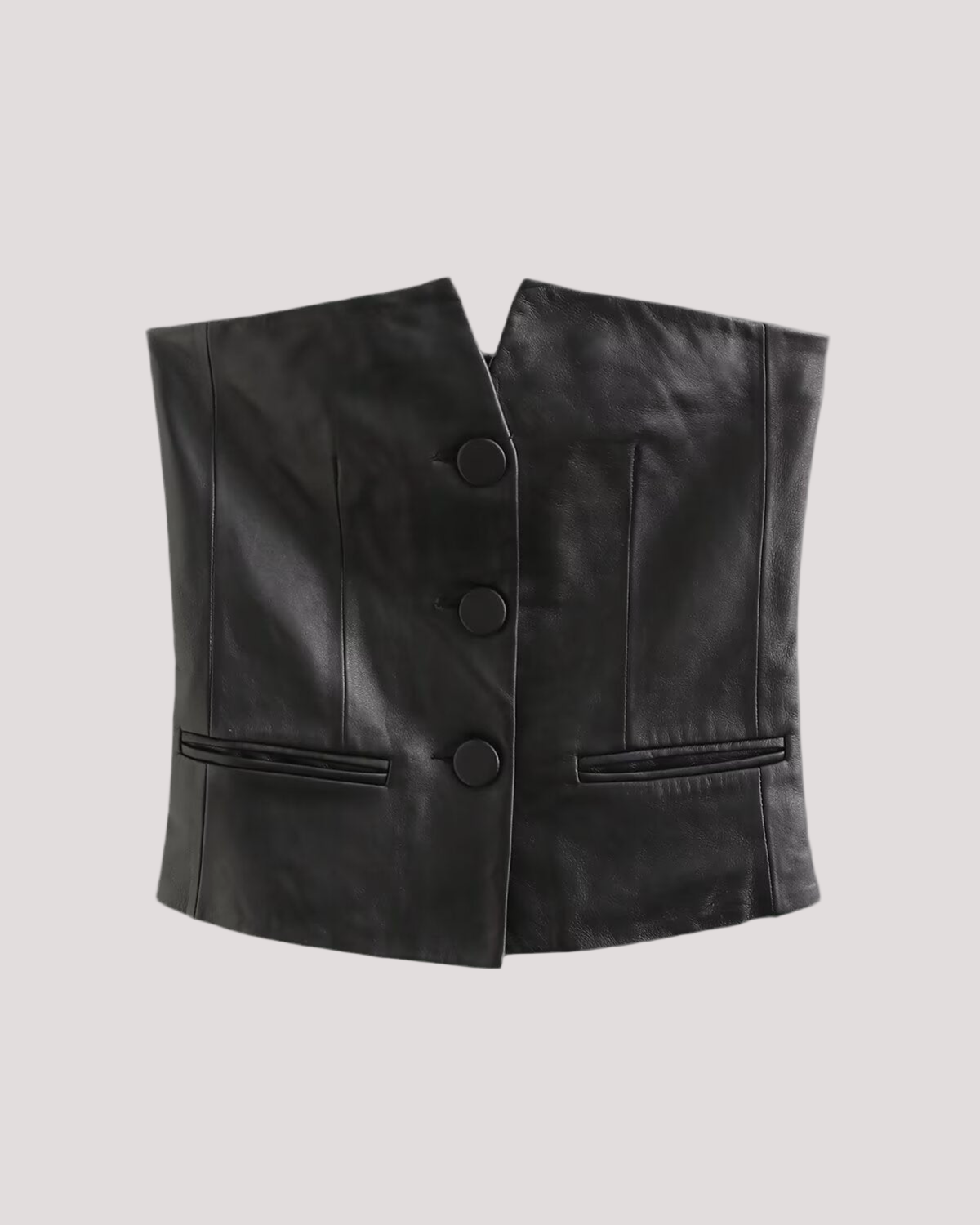 Black Women Single Breasted Short Faux Leather Off Neck Tight Backless Small Tube Top