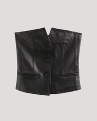Black Women Single Breasted Short Faux Leather Off Neck Tight Backless Small Tube Top