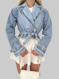 Long Sleeve Crop Denim Jacket – Trendy Layer for Every Season - Modestly Vogue 