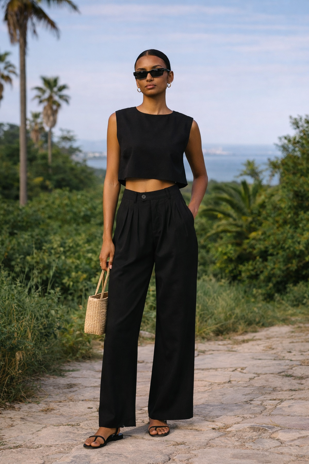 Linen Vest Pants Summer Sleeveless Vest Wide Leg Pants Casual Two Piece Sets - Modestly Vogue 