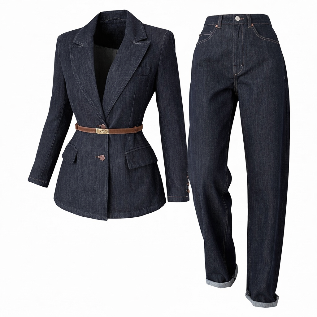 Blue Jean Wide Leg Denim Pants Sets - Modestly Vogue 