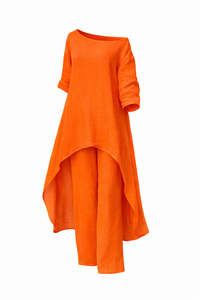 Casual Solid Color Pant Co-ord Set with Long Sleeve Top and Wide Leg Cotton and Linen Pants, 2 Pieces Set for Autumn - Modestly Vogue 
