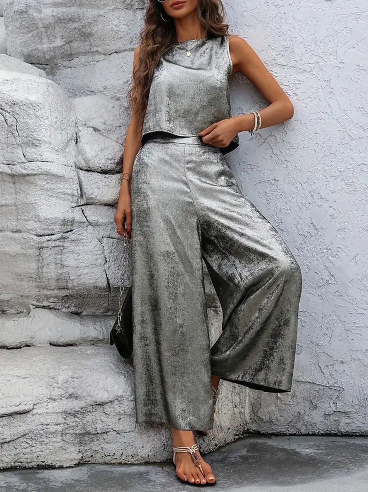 Round Neck Tank and Pants Set - Modestly Vogue 