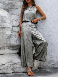 Round Neck Tank and Pants Set - Modestly Vogue 