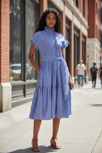 Women’s Striped Spring Dress – Casual Everyday Style - Modestly Vogue 