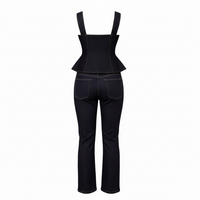 Women Modern Button High Waist Denim Top Trousers Set - Modestly Vogue 