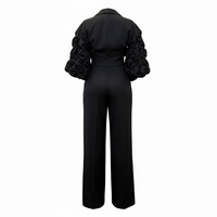Office Casual Large Collared Pleated Sleeves Work Pant Two Piece Sets - Modestly Vogue 