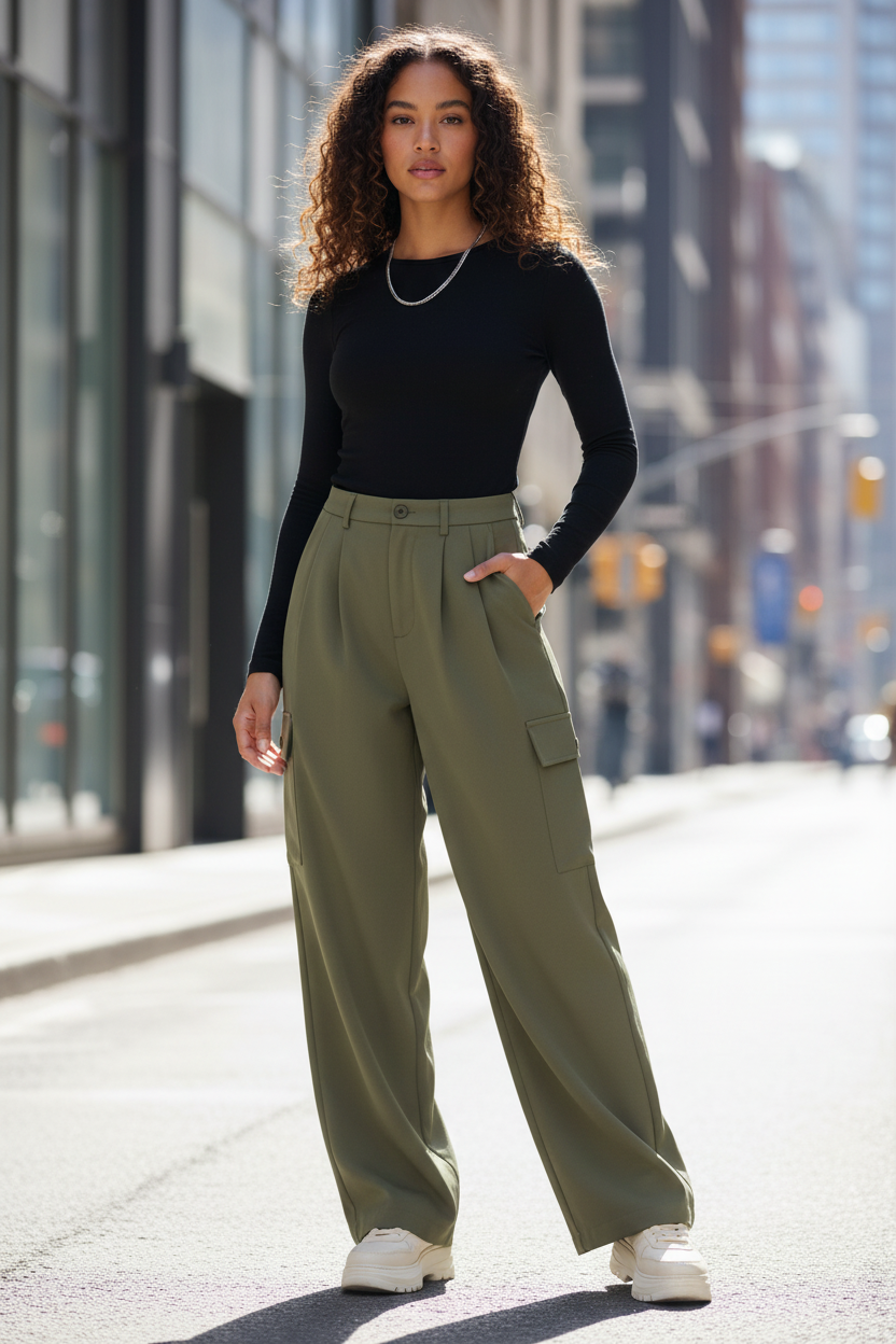 Ruched Wide Leg Pants with Pockets - Modestly Vogue 