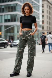 Camo Print High Waist Cargo Pants - Modestly Vogue 