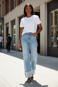 High-Waist Vintage Washed Straight-Leg Denim Pants