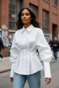 Black Button Up Cuff Detail Shirt - Modestly Vogue 