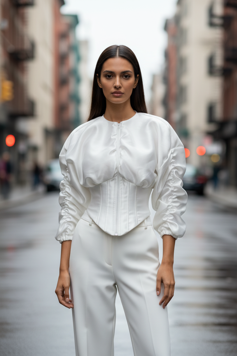 Waist-tucking Pleated Round-neck Long-sleeved Coat - Modestly Vogue 
