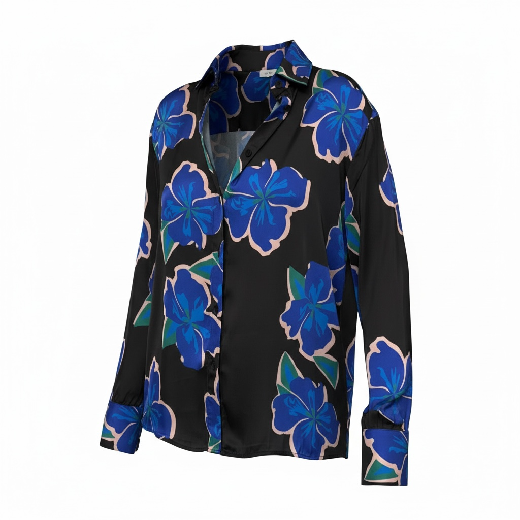 Women's Shirt with Blue Flowers - Stylish Floral Design - Modestly Vogue 