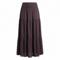 Burgundy Tiered Maxi Skirt - Modestly Vogue 