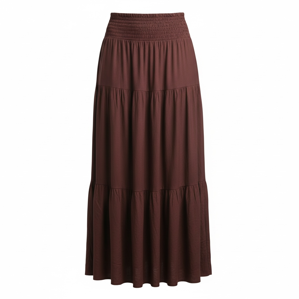 Burgundy Tiered Maxi Skirt - Modestly Vogue 