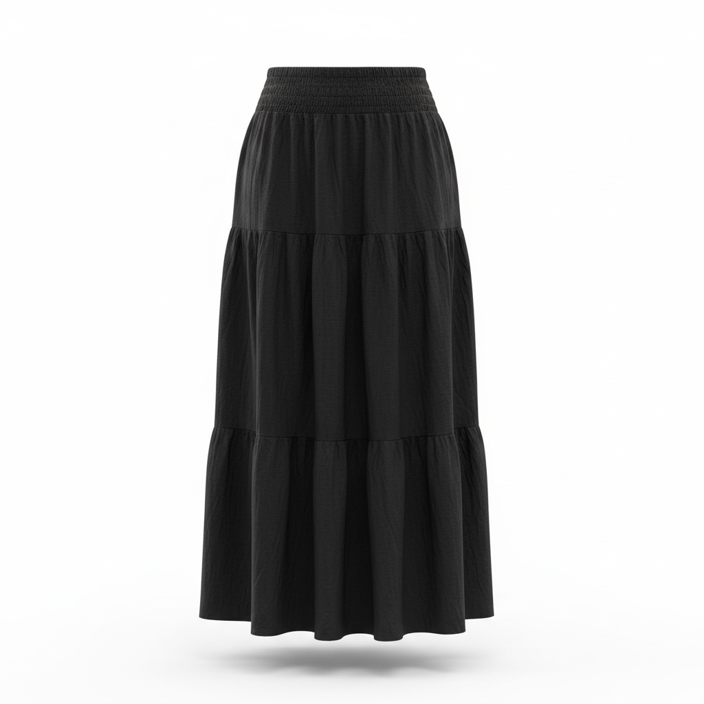Burgundy Tiered Maxi Skirt - Modestly Vogue 