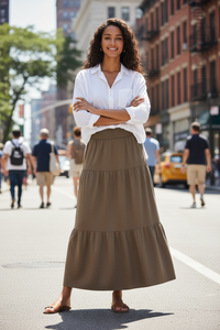 Burgundy Tiered Maxi Skirt - Modestly Vogue 