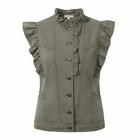 Khaki Denim Patchwork Ruffle Sleeve Jacket Vest - Modestly Vogue 