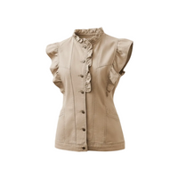 Khaki Denim Patchwork Ruffle Sleeve Jacket Vest - Modestly Vogue 