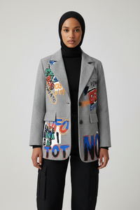 Graffiti Plaid Blazer | British Style Autumn Women’s Jacket