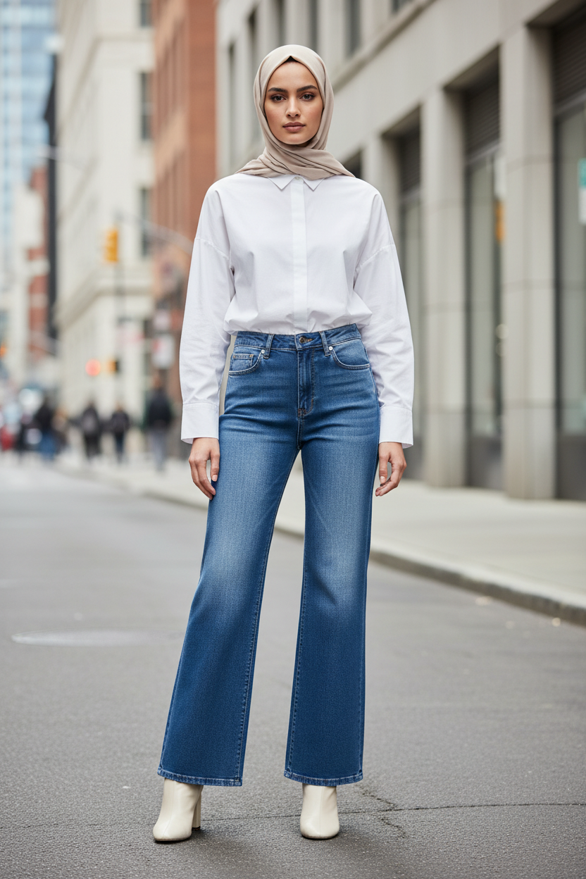 High-Waisted Wide Leg Jeans - Modestly Vogue 