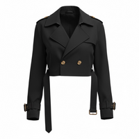 Black Double-Breasted Cropped Outerwear - Modestly Vogue 