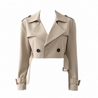 Black Double-Breasted Cropped Outerwear - Modestly Vogue 