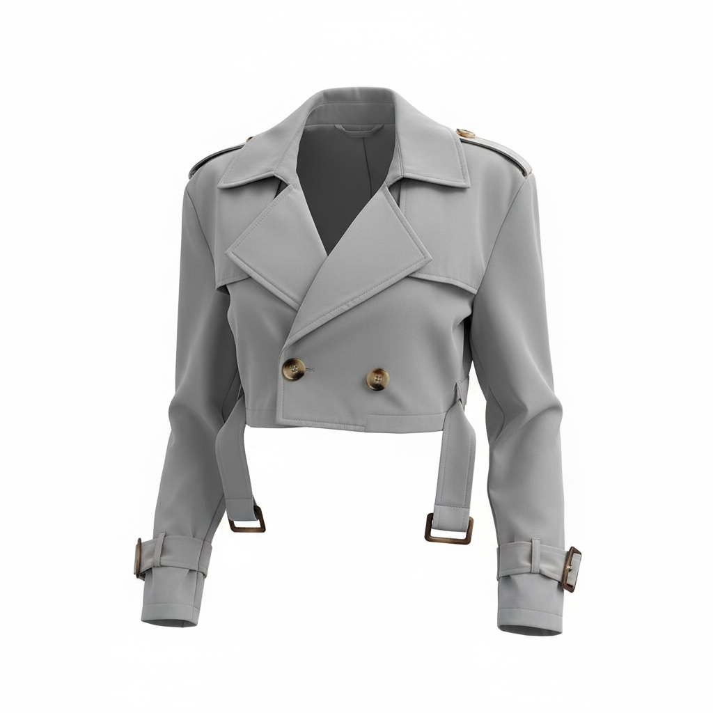 Black Double-Breasted Cropped Outerwear - Modestly Vogue 