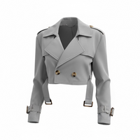 Black Double-Breasted Cropped Outerwear - Modestly Vogue 