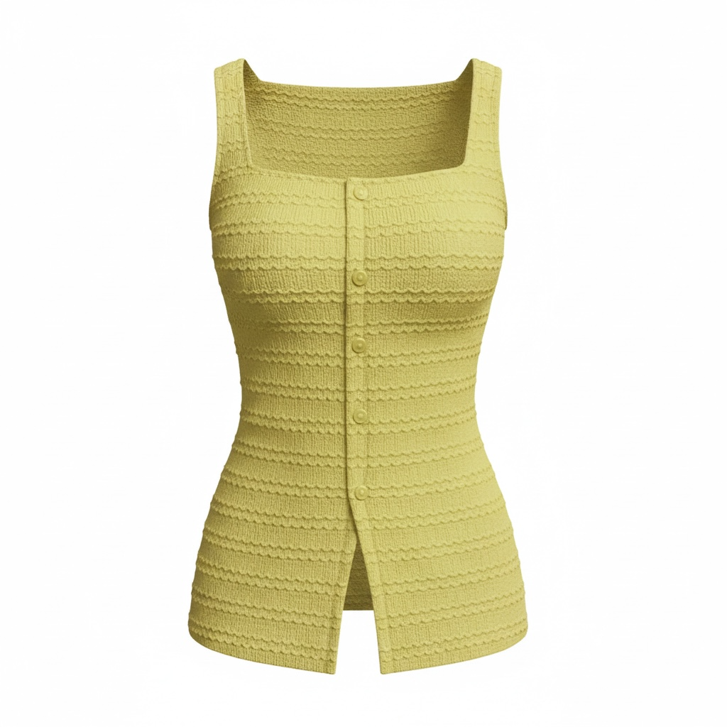 Yellow Textured Button-Front Tank Vest - Modestly Vogue 