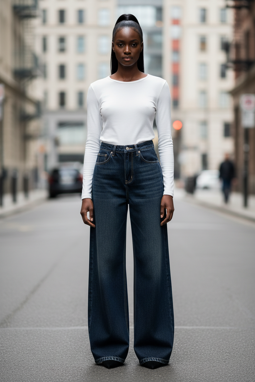 High Rise Wide Leg Jeans with Pockets - Modestly Vogue 