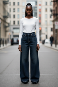 High Rise Wide Leg Jeans with Pockets - Modestly Vogue 
