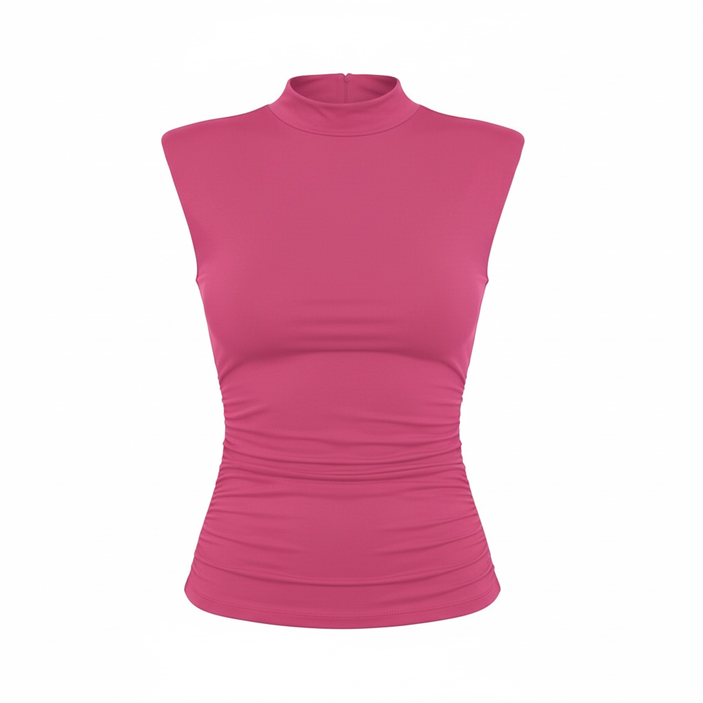 Ruched Mock Neck Sleeveless Tank Top - Modestly Vogue 