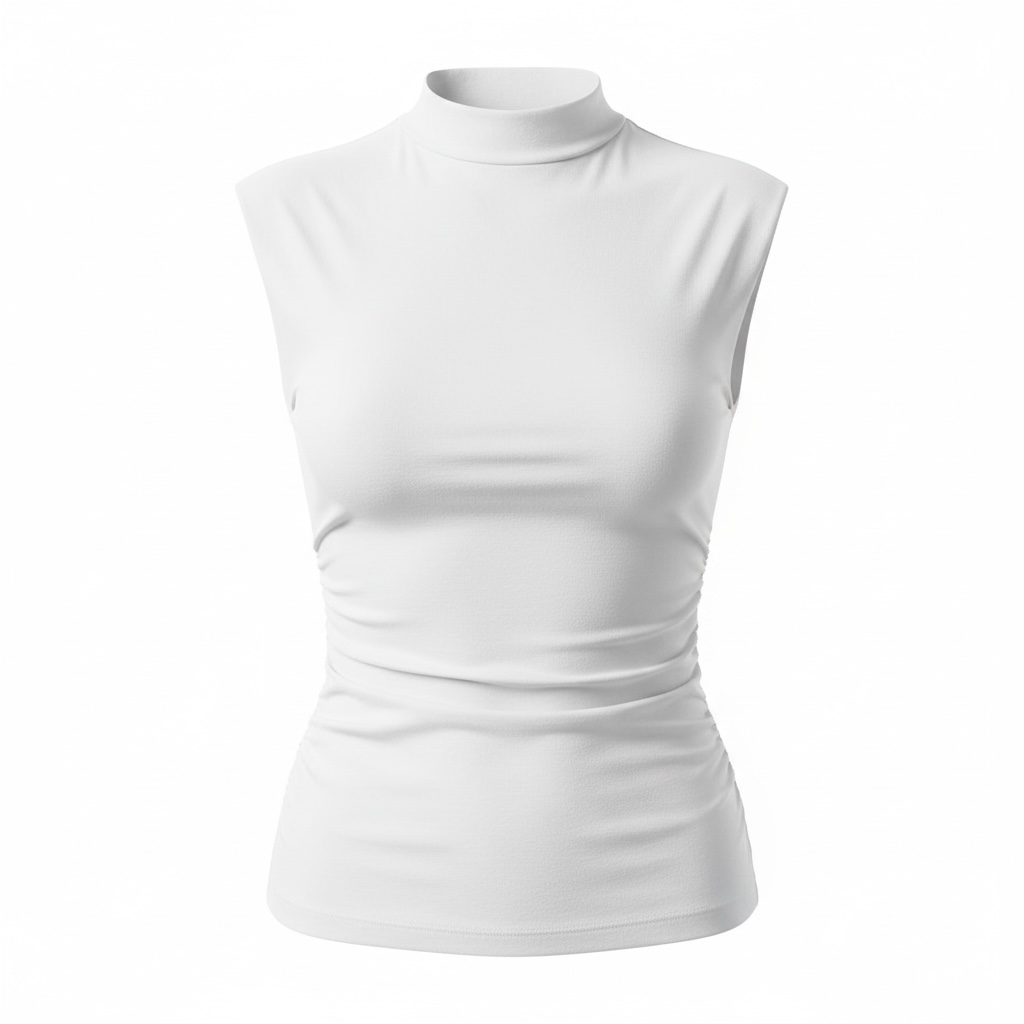 Ruched Mock Neck Sleeveless Tank Top - Modestly Vogue 