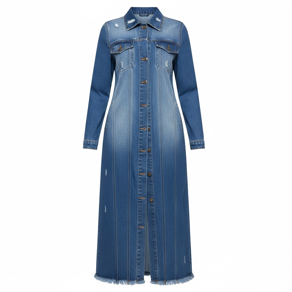 DENIM LONG JACKETS DISTRESSED WASHED - Modestly Vogue 