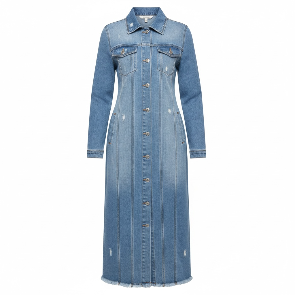 DENIM LONG JACKETS DISTRESSED WASHED - Modestly Vogue 