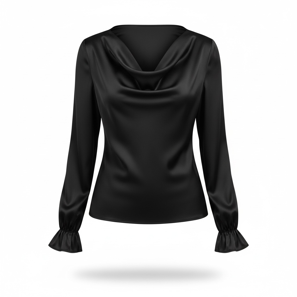 Women’s Ruffle Sleeve Satin Shirt – Elegant Long Sleeve Blouse - Modestly Vogue 
