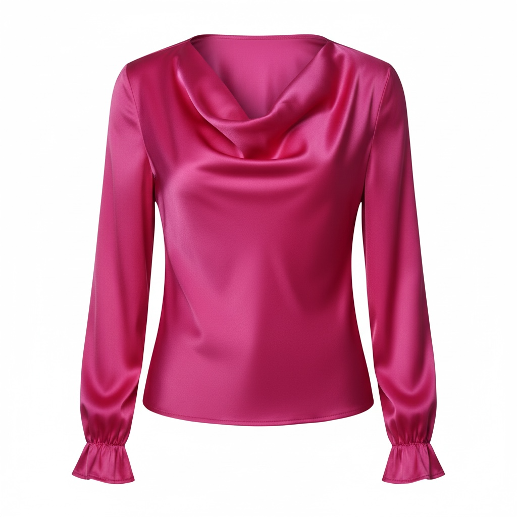 Women’s Ruffle Sleeve Satin Shirt – Elegant Long Sleeve Blouse - Modestly Vogue 