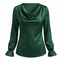 Women’s Ruffle Sleeve Satin Shirt – Elegant Long Sleeve Blouse - Modestly Vogue 