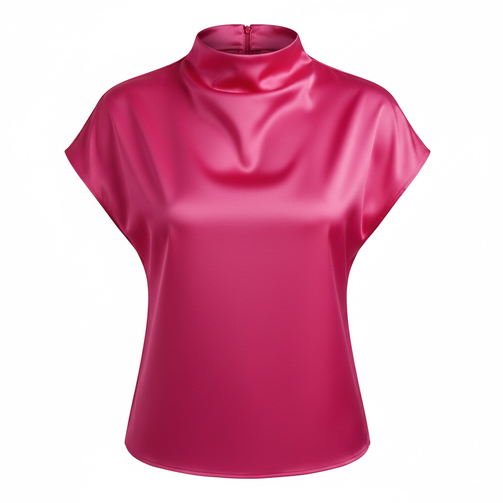 Women’s Pleated Satin Top – Round Neck Short Sleeve Blouse - Modestly Vogue 