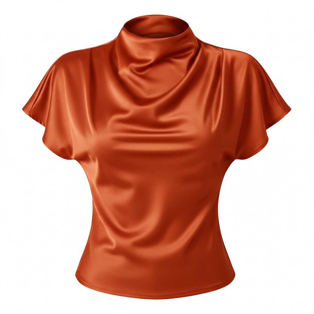 Women’s Pleated Satin Top – Round Neck Short Sleeve Blouse - Modestly Vogue 