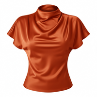 Women’s Pleated Satin Top – Round Neck Short Sleeve Blouse - Modestly Vogue 