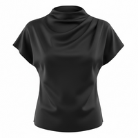 Women’s Pleated Satin Top – Round Neck Short Sleeve Blouse - Modestly Vogue 